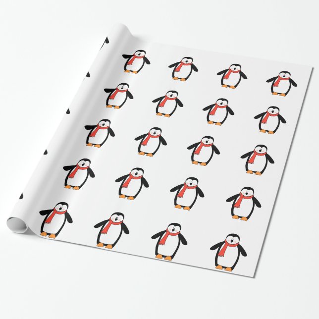 Papel De Presente Feriado Vermelho Feriado Natal Bonito Pinguim Nata (Desenrolado)