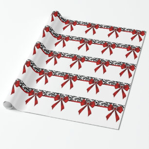 Papel De Presente Feriado vermelho Jeweled do damasco do arco