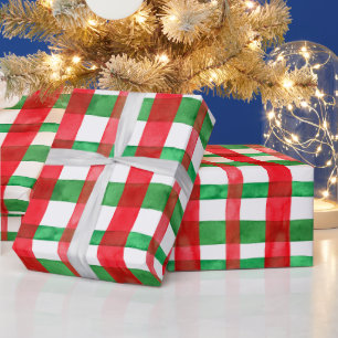Papel De Presente Feriado Vermelho Verde Cóteo Xadrez Natal
