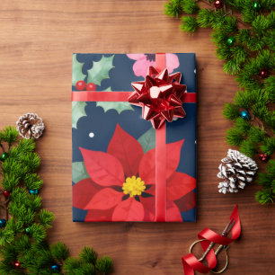 Papel De Presente Feriados com Poinsettia Vermelha
