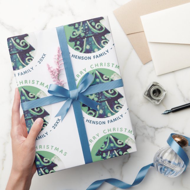 Papel De Presente Feriados da família das árvores de Natal verdes e  (Presentear)