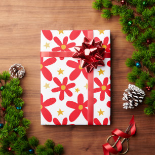 Papel De Presente Feriados de Natal Desenhados à Mão Vermelha Conjun