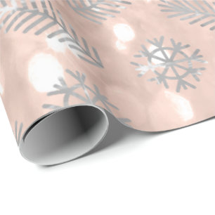 Papel De Presente Feriados Dourados cor-de-rosa Snowflak da árvore