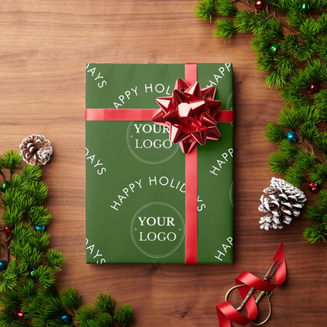 Papel De Presente Feriados felizes do logotipo comercial Natal verde (Presente de Natal)