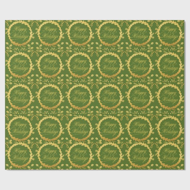 Papel De Presente Feriados Felizes, Dourada Wreath (Aberto)