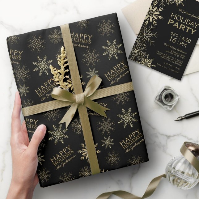 Papel De Presente Feriados Felizes Dourados Glitter Snowflakes Nome  (Criador carregado)