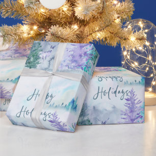 Papel De Presente Feriados Felizes na Paisagem de Inverno da Aquarel