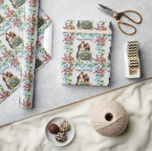 Papel De Presente Feriados Felizes Personalizados - Rustic Vintage E