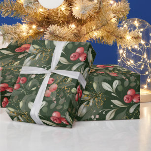 Papel De Presente Férias Bagas e Folhas Natal