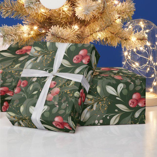 Papel De Presente Férias Bagas e Folhas Natal (Feriados)