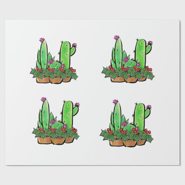 Papel De Presente Férias bonitas Xmas Cactus cactos succulta (Aberto)