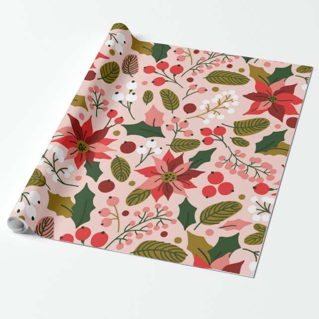 Papel De Presente Férias de inverno em Poinsettia (Desenrolado)