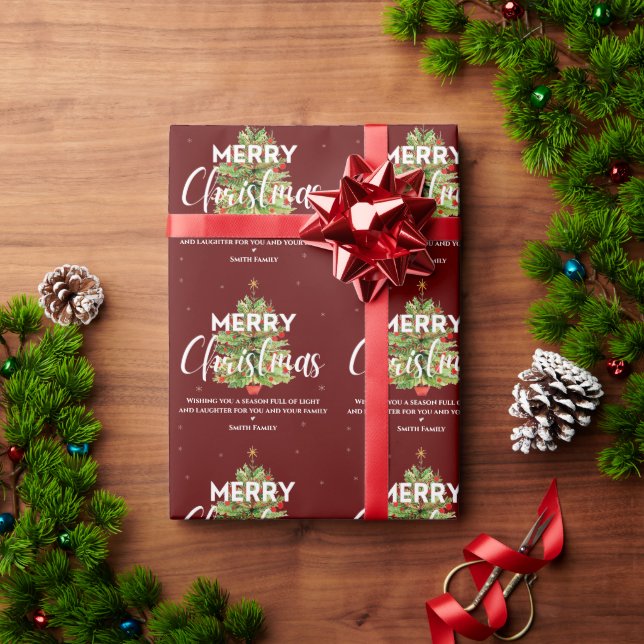 Papel De Presente Férias de luxo festivo e borgonha Feliz Natal (Presente de Natal)