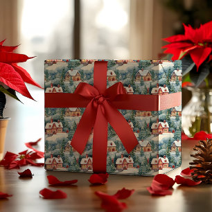 Papel De Presente Férias de Natal da Vila Suíça da Neve Winter