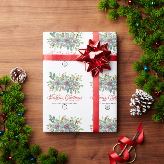 Papel De Presente Férias de Natal de Frutas de Holly Clássicas (Presente de Natal)