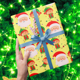 Papel De Presente Férias de Natal do Elf e do Papai Noel, bonitinho