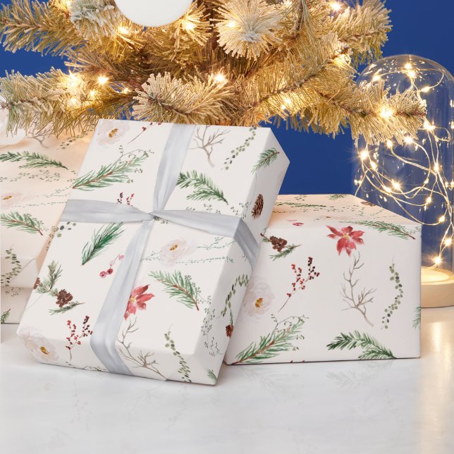 Papel De Presente Férias de Natal Elegante Boho Botânico Natureza (Feriados)