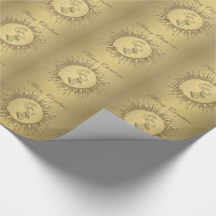Papel De Presente Férias de ouro elegantes, inverno de renas de Nata