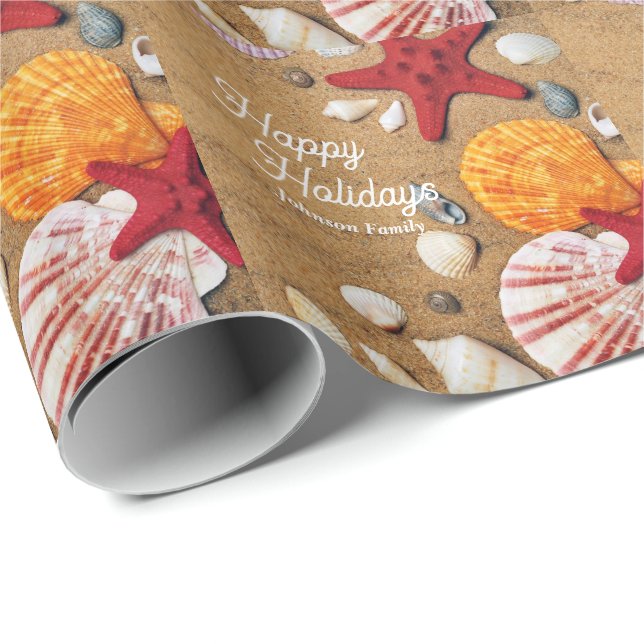 Papel De Presente férias de Verão náuticas costeiras do oceano tropi (Ponta do rolo)