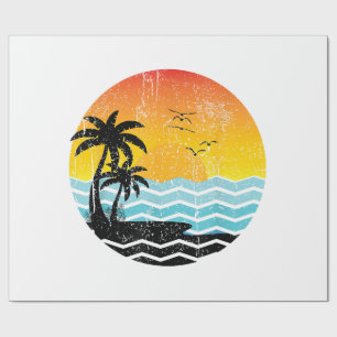 Papel De Presente Férias de Verão Palmeiras Retro Pôr do Sol Tropica