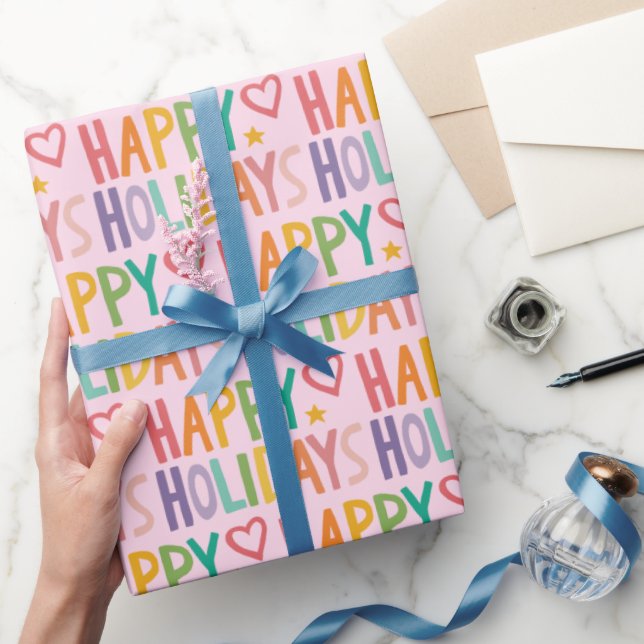 Papel De Presente FÉRIAS FELIZES DE Natal Desenho Mão-Arco-Íris (Presentear)