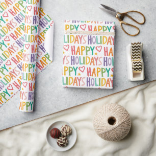 Papel De Presente FÉRIAS FELIZES DE Natal Desenho Mão-Arco-Íris