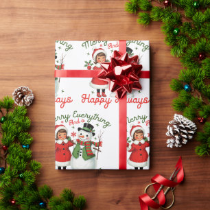 Papel De Presente Férias Felizes Homem de Neve Vintage Alegre Tudo