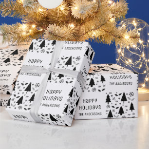 Papel De Presente Férias Felizes Nome Personalizado Natal Preto Bran