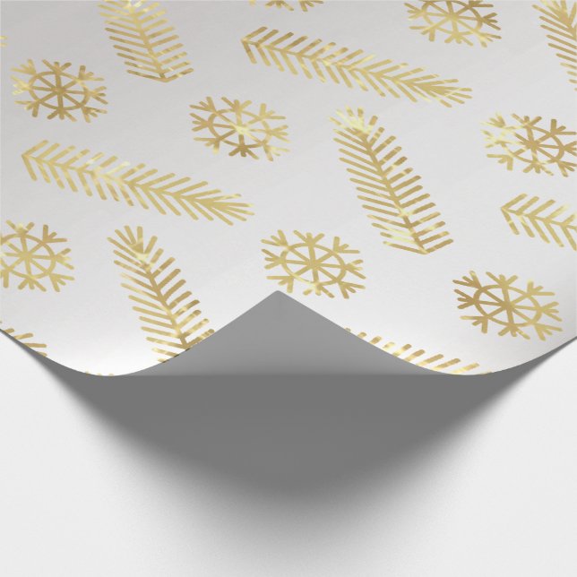 Papel De Presente Férias Natal Flocos de Neve Cinza Prateado Dourado (Ponta)