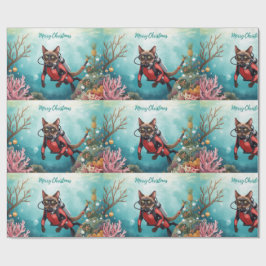 Papel De Presente Férias Subaquáticas do Gato de Escafandro - Feliz