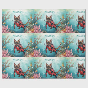 Papel De Presente Férias Subaquáticas do Gato de Escafandro - Feliz