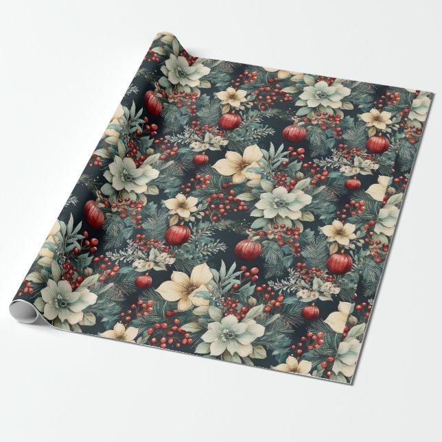 Papel De Presente Férias White Poinsettia (Desenrolado)