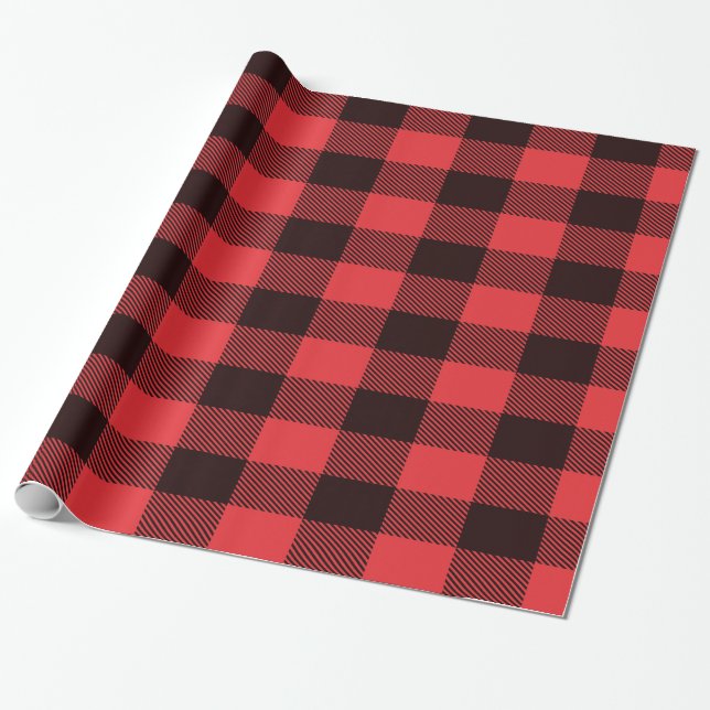Papel De Presente Férias Xadrez Vermelho e Preto (Desenrolado)