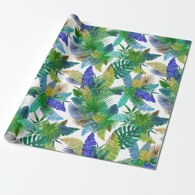 Papel De Presente Ferns e Folhas Tropicais (Desenrolado)