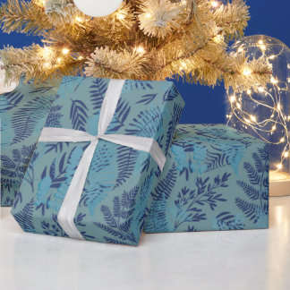 Papel De Presente Ferns in Blue and Turquoise Wrapping Paper