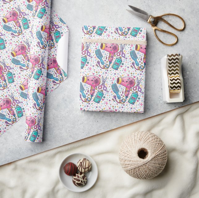 Papel De Presente Ferramentas de Cabelereiro Fofas em Estilo de Arte (Artesanato)