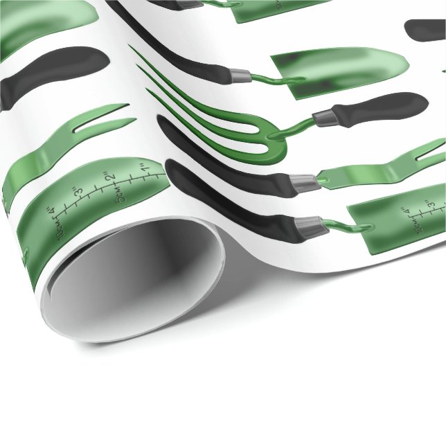 Papel De Presente Ferramentas de jardinagem verde (Ponta do rolo)