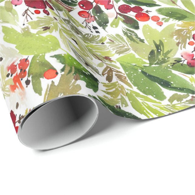 Papel De Presente FesNatal Aquarela Foliage Holly Berry (Ponta do rolo)