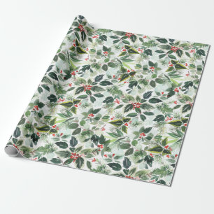 Papel De Presente FesNatal Aquarela Foliage Holly Berry
