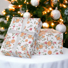 Papel De Presente FEST Orange Pine floral Watercolor Foliday