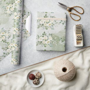Papel De Presente Festa Botânica com Verdura e Flores para Noiva Pri