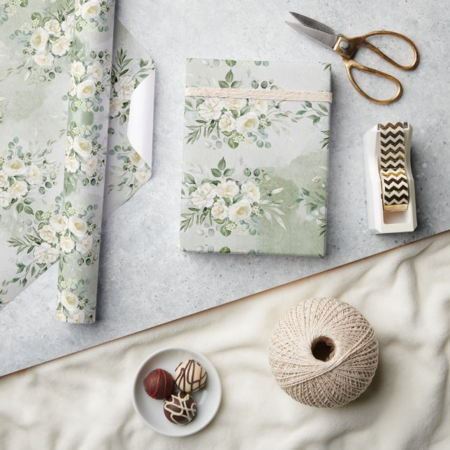 Papel De Presente Festa Botânica com Verdura e Flores para Noiva Pri (Artesanato)