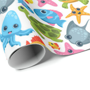 Papel De Presente Festa com padrão de animais marinhos fofos