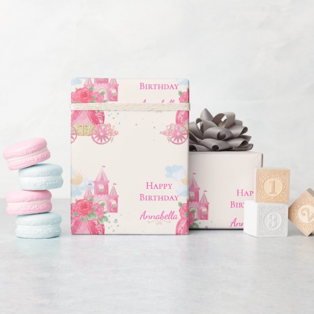 Papel De Presente Festa da Princesa Rosa Conto de Fadas Fofo (Chá de bebê)