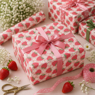 Papel De Presente Festa de 1º Aniversário Berry Sweet Morango