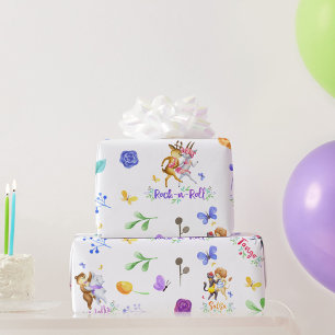 Papel De Presente Festa de 1º Aniversário Fofa com Animais da Flores