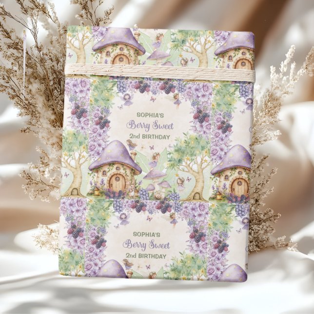 Papel De Presente Festa de 2º Aniversário Doce Mirtilo Roxo  (Criador carregado)