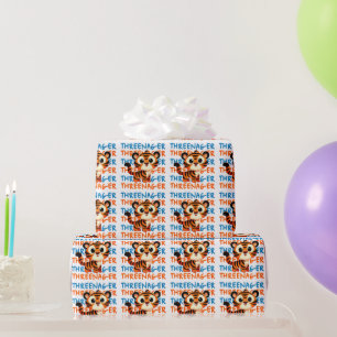 Papel De Presente Festa de 3 anos do Menino Tigre Threenager