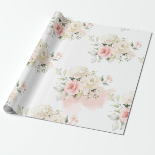 Papel De Presente Festa de 75 anos com tema botânico floral rosa