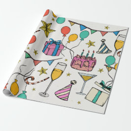 Papel De Presente festa de aniversário balões bolo champanhe